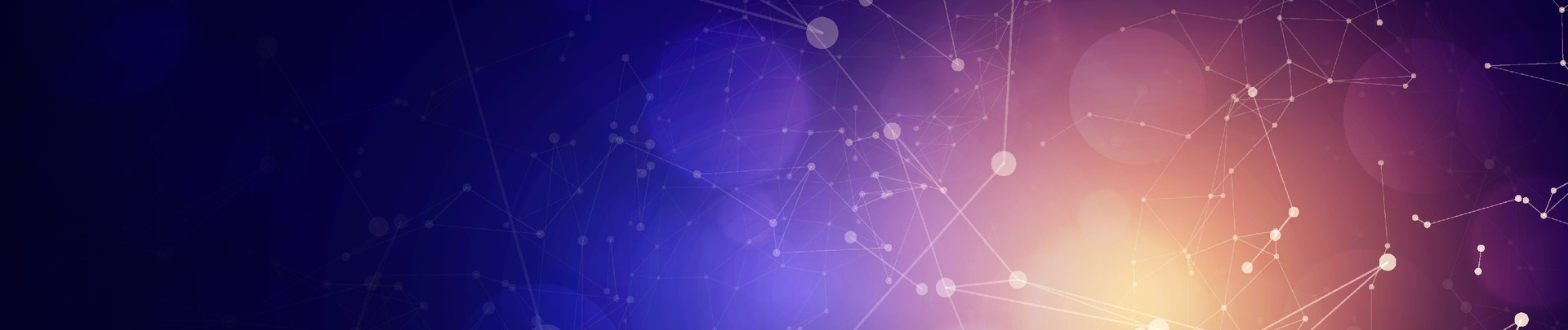 Primary banner image featuring a dark blue, through purple, and orange gradient with digital networking pathways overlayed on top.